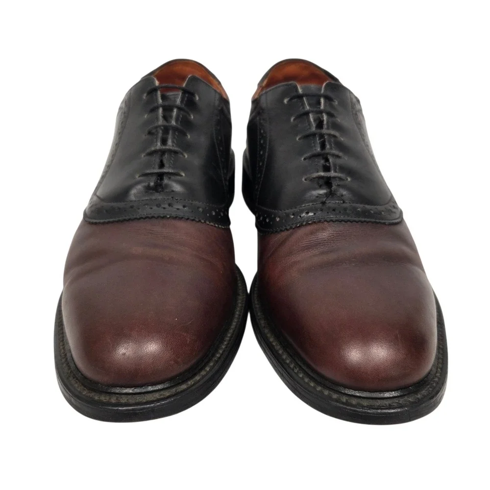 Vintage E.T. Wright Two-Tone Saddle Oxfords Shoes Men 10B Burgundy Black Leather